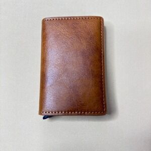 NEW Gentlemen Shop Brown Leather Trifold Wallet Pop Up Card Holder RFID Slim